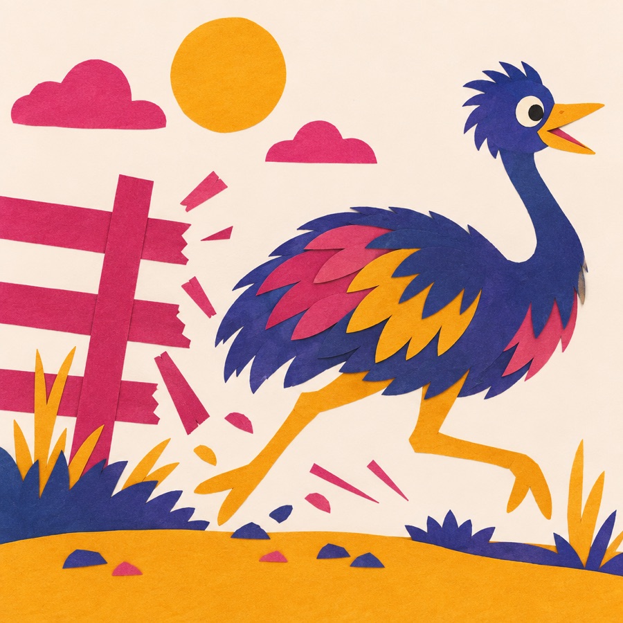Emu escape humor illustration
